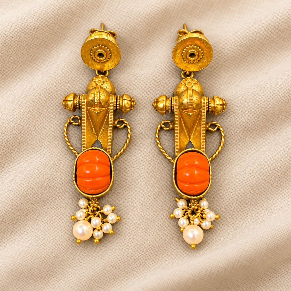 Arohi Coral Pearl Drop Earrings, photo 1