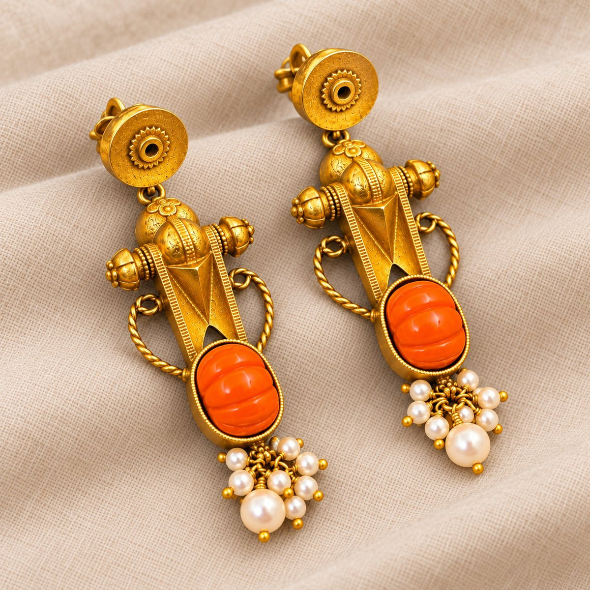 Arohi Coral Pearl Drop Earrings, photo 3