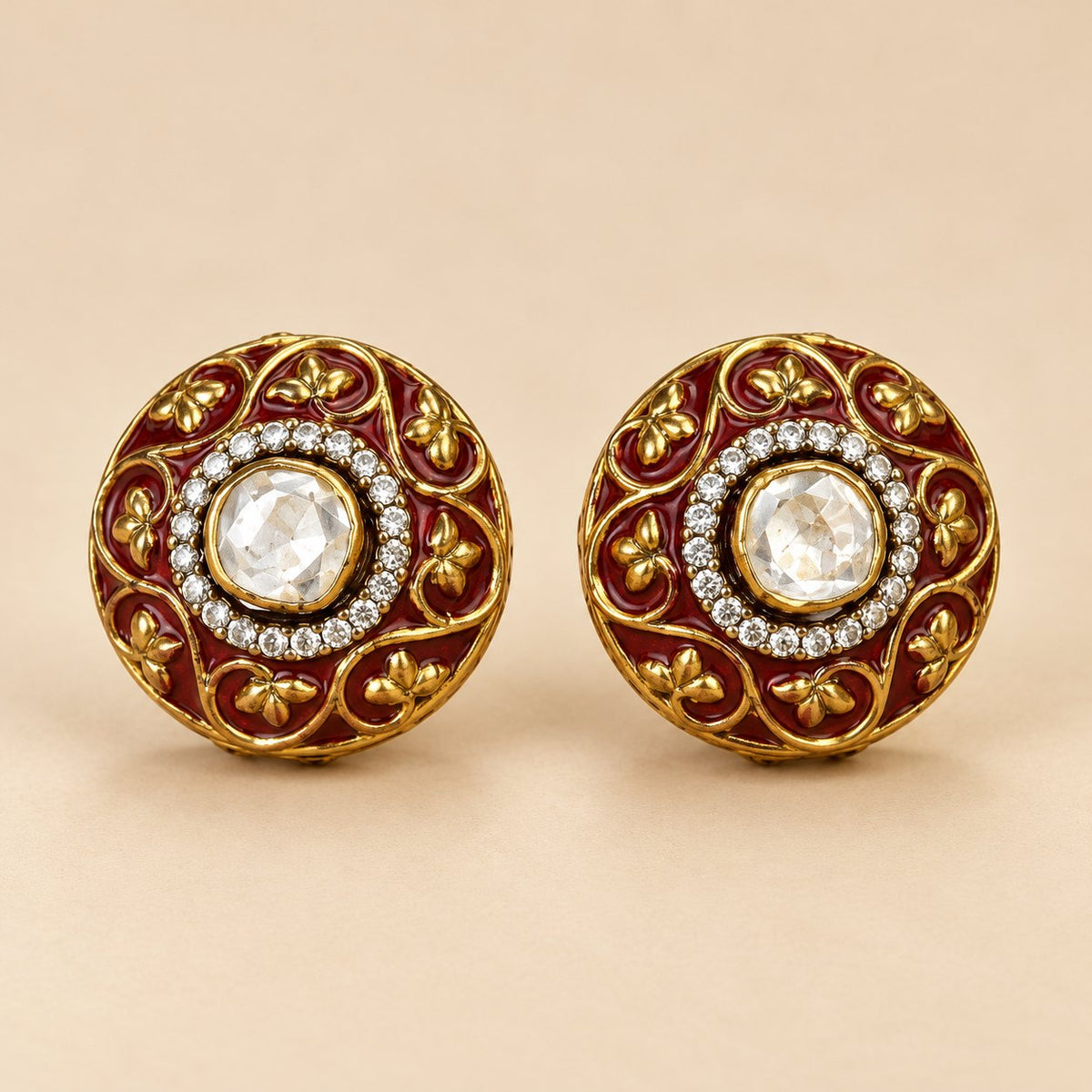 Arunika Meenakari Kundan Stud Earrings, photo 1