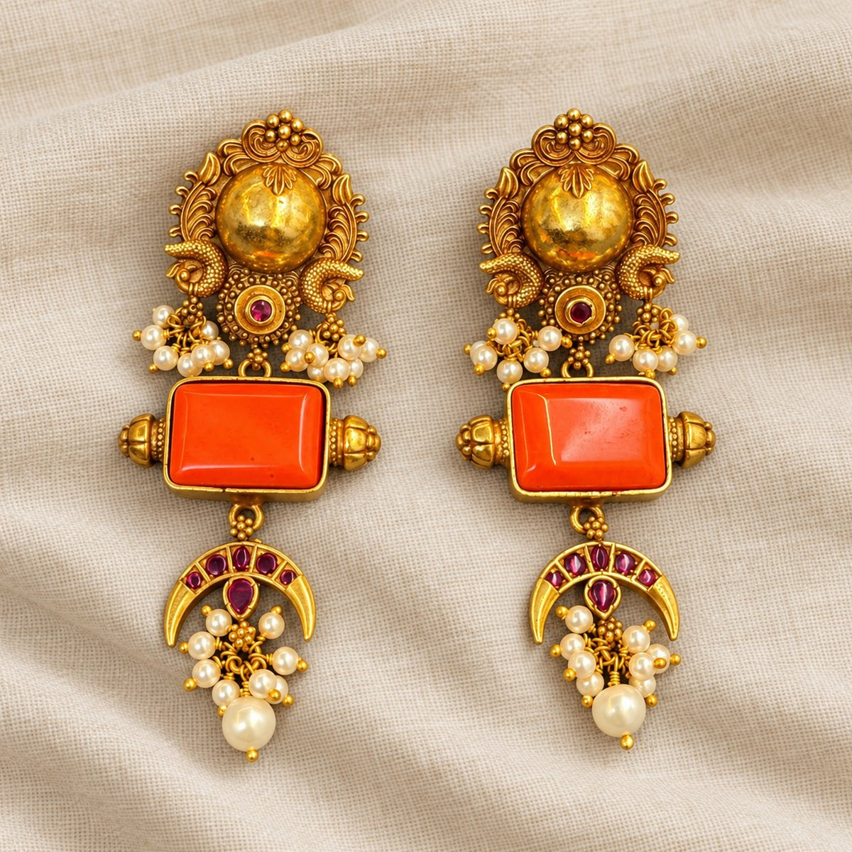 Chandrika Coral Crescent Earrings, photo 1
