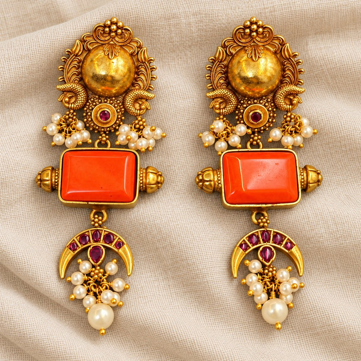 Chandrika Coral Crescent Earrings, photo 2