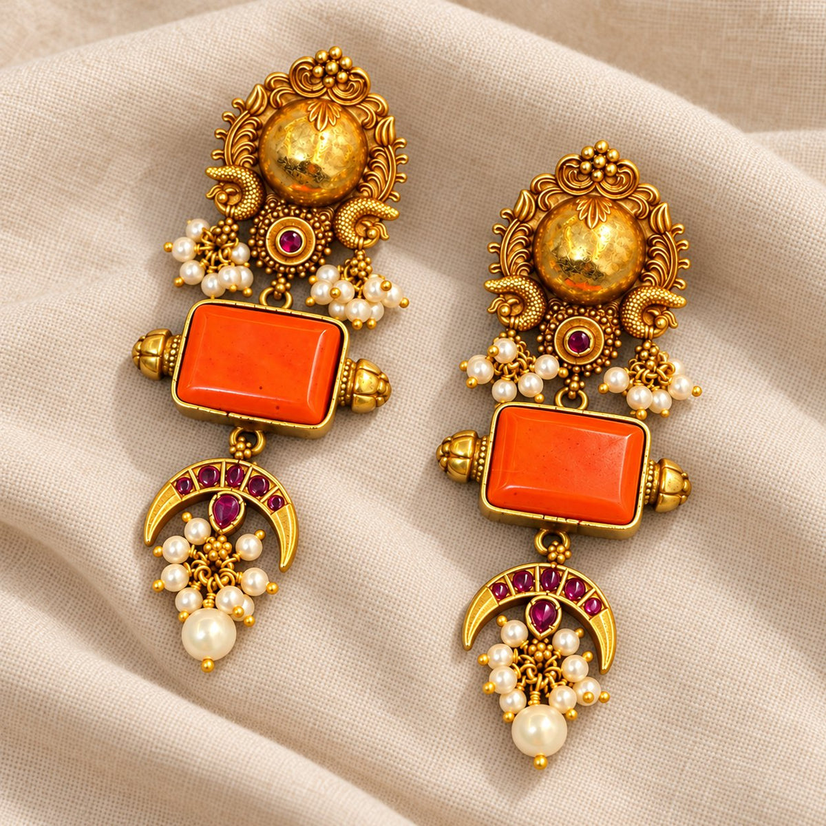 Chandrika Coral Crescent Earrings, photo 3