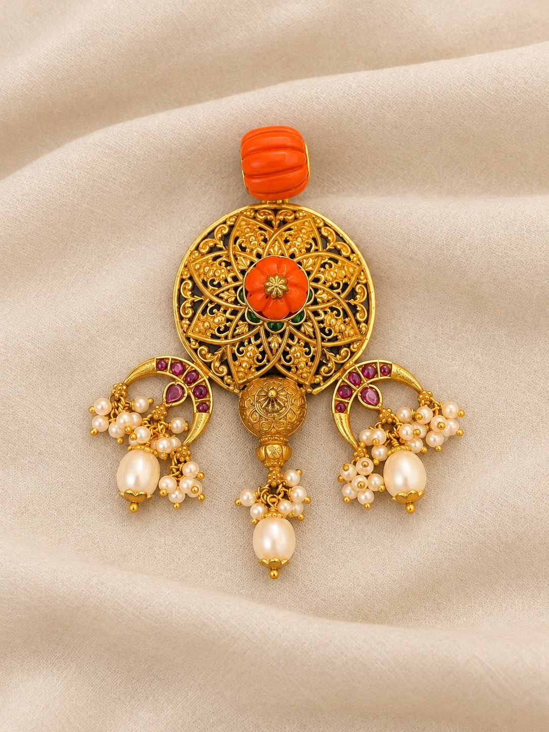 Coral Pushpa Chandbali Pendant, photo 1