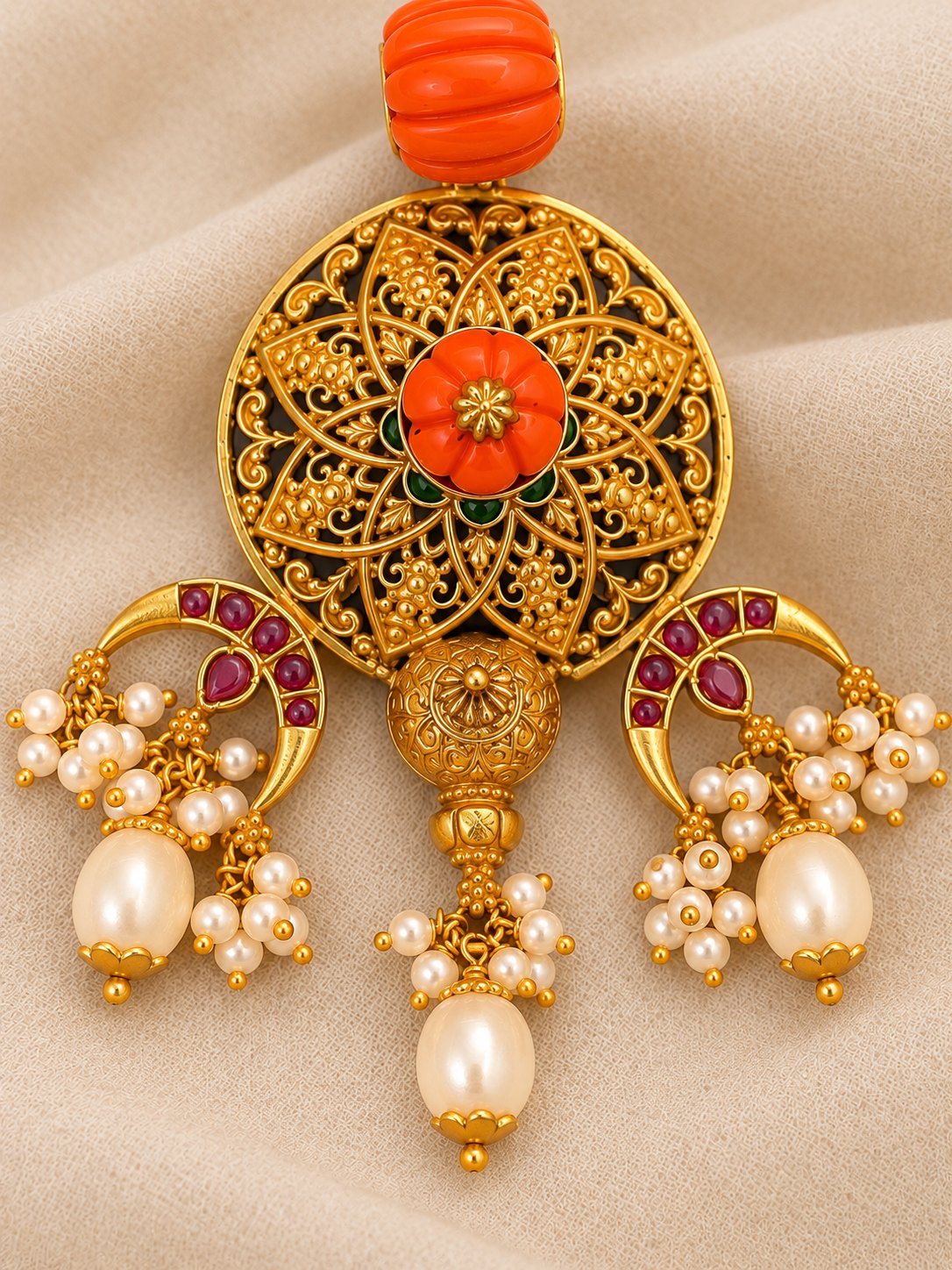 Coral Pushpa Chandbali Pendant, photo 2