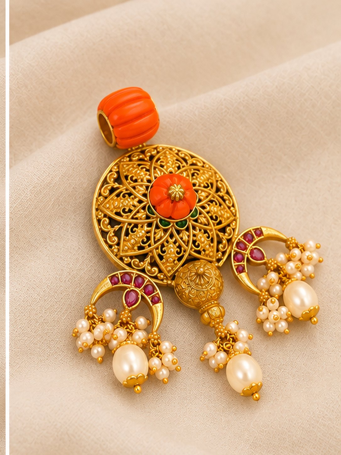 Coral Pushpa Chandbali Pendant, photo 3
