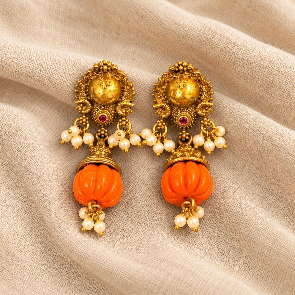 Coral Pushpa Drop Earrings, photo 1