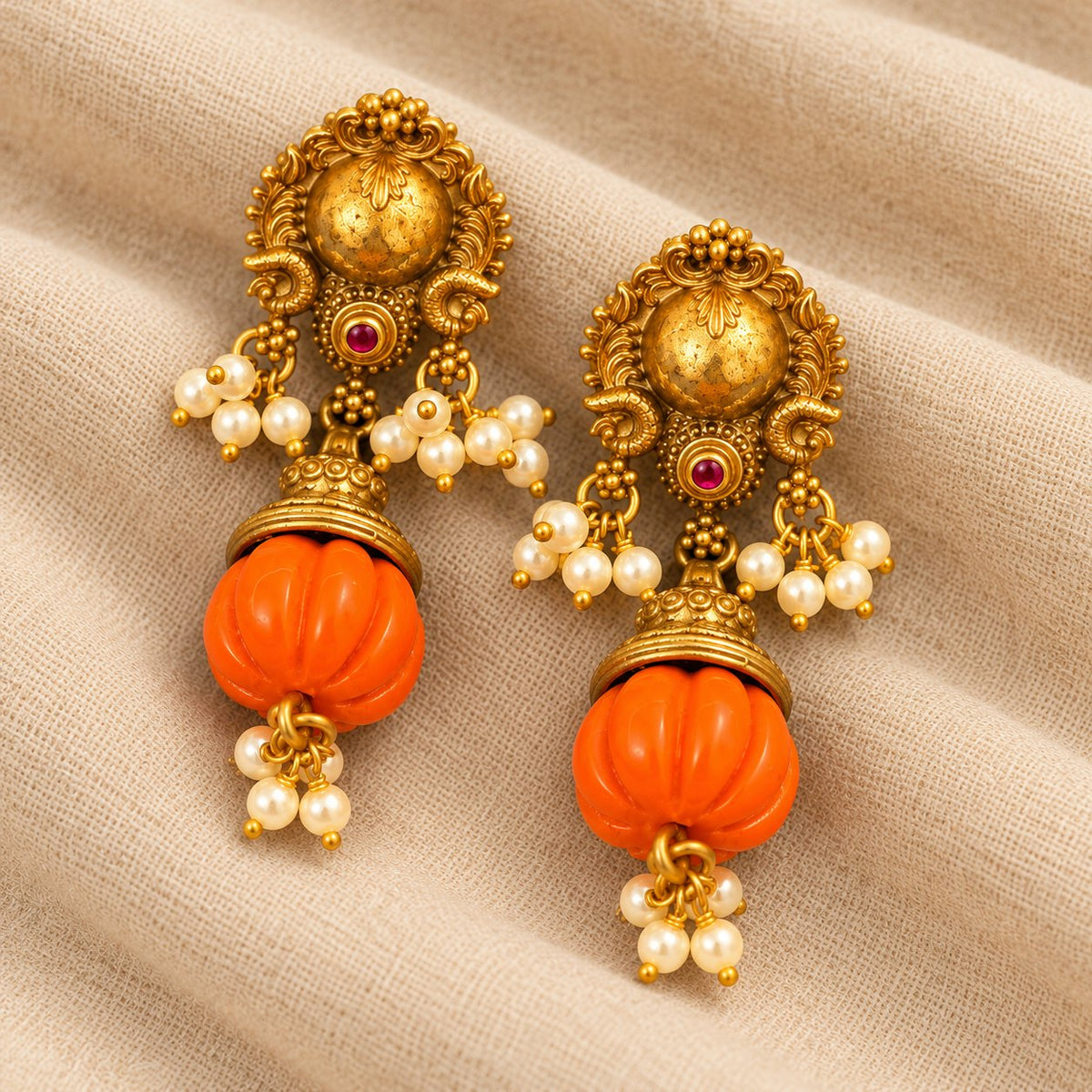 Coral Pushpa Drop Earrings, photo 2