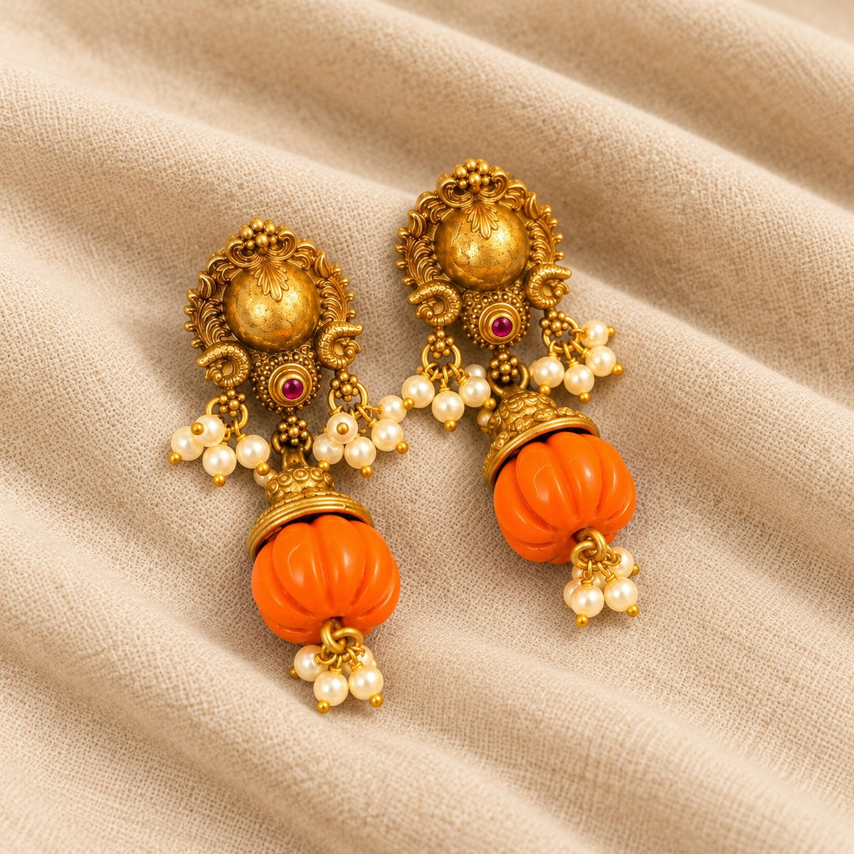Coral Pushpa Drop Earrings, photo 3