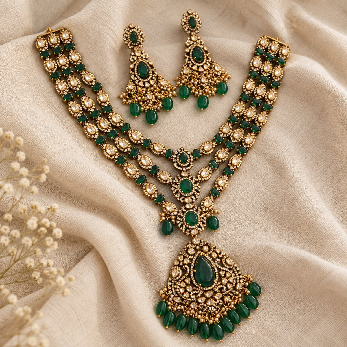 Emerald Rajvansh Moissanite Hara & Earrings, photo 3
