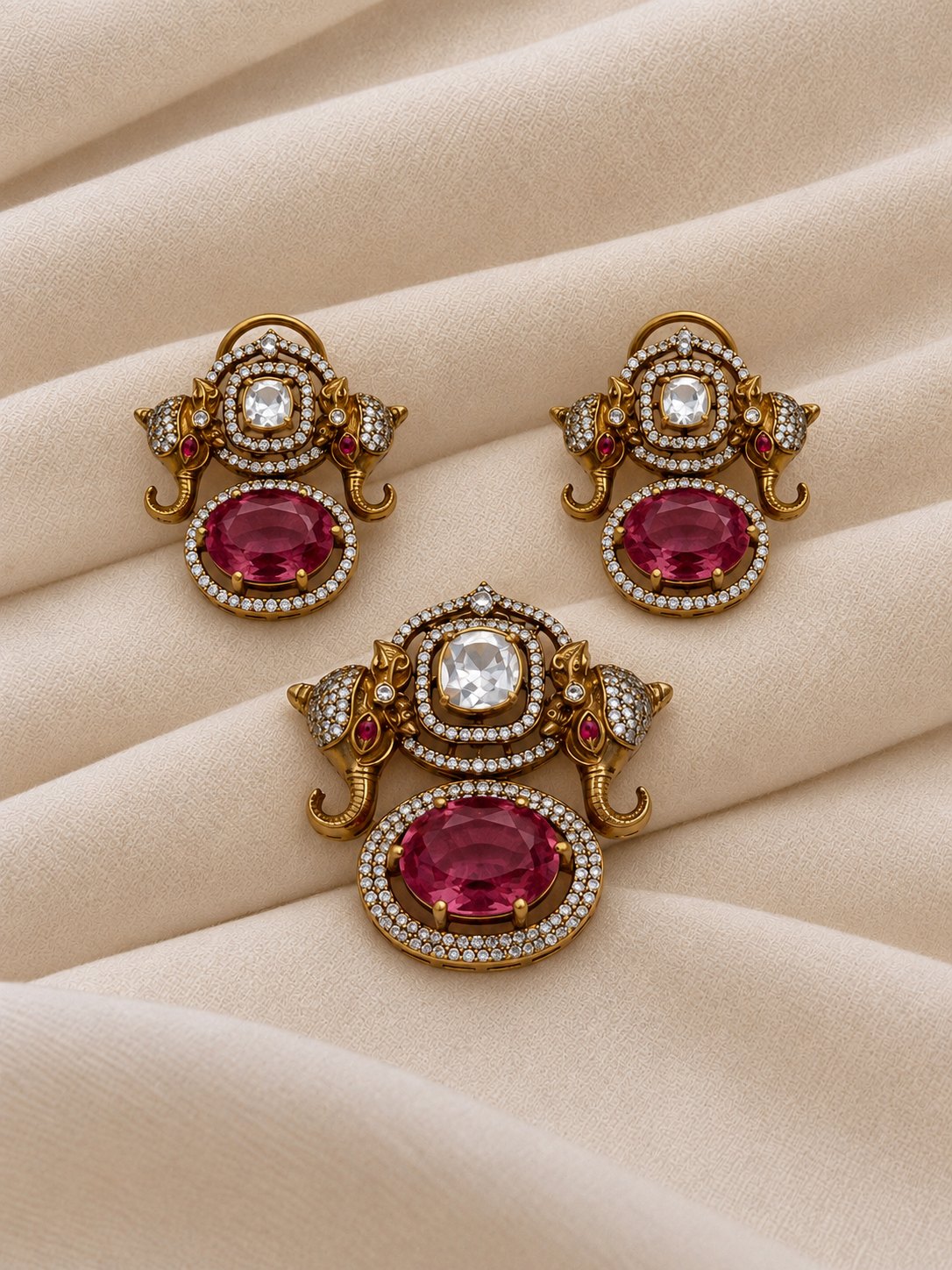Gajashree Manikya Moissanite Pendant Set, photo 1