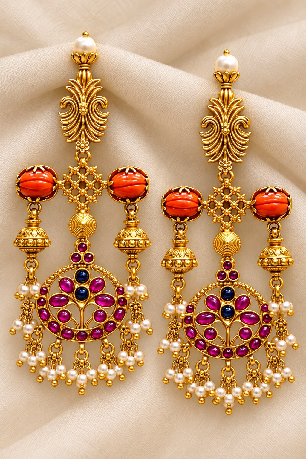 Gulabi Coral Heritage Earrings, photo 1