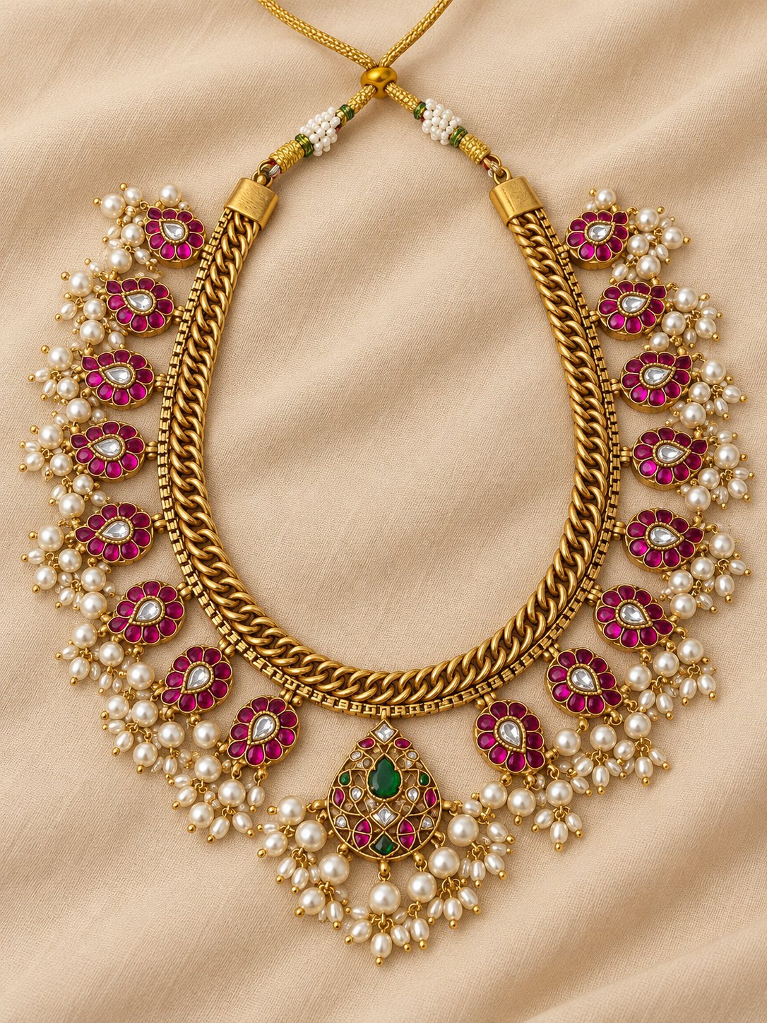 Gulabi Kundan Pearl Hasli Necklace, photo 1