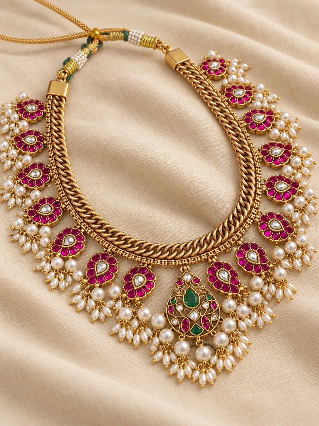 Gulabi Kundan Pearl Hasli Necklace, photo 2