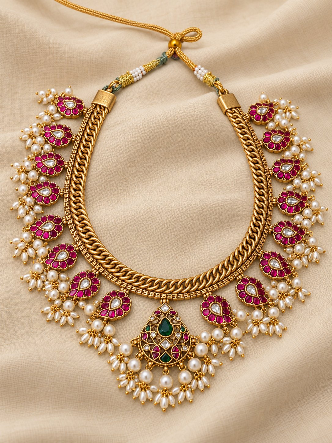 Gulabi Kundan Pearl Hasli Necklace, photo 3