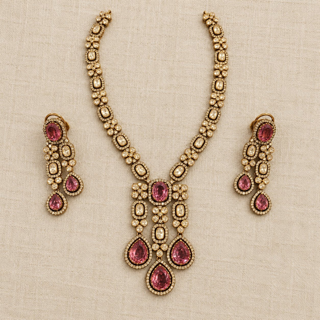 Gulabi Ratna Moissanite Necklace & Earrings, photo 1