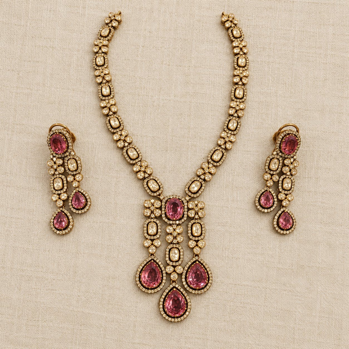Gulabi Ratna Moissanite Necklace & Earrings, photo 1