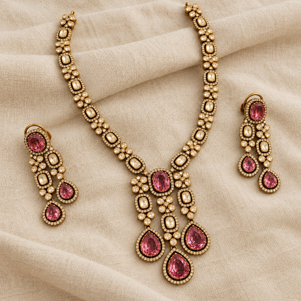 Gulabi Ratna Moissanite Necklace & Earrings, photo 3