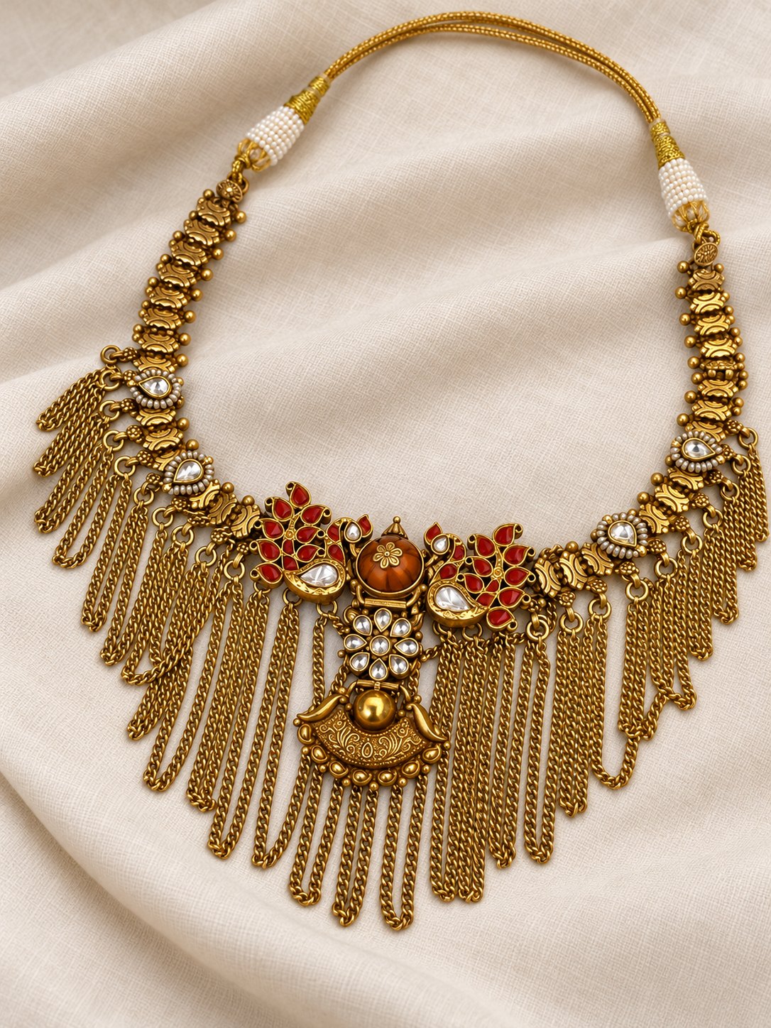 Hemalatha Antique Chain Fringe Necklace, photo 2