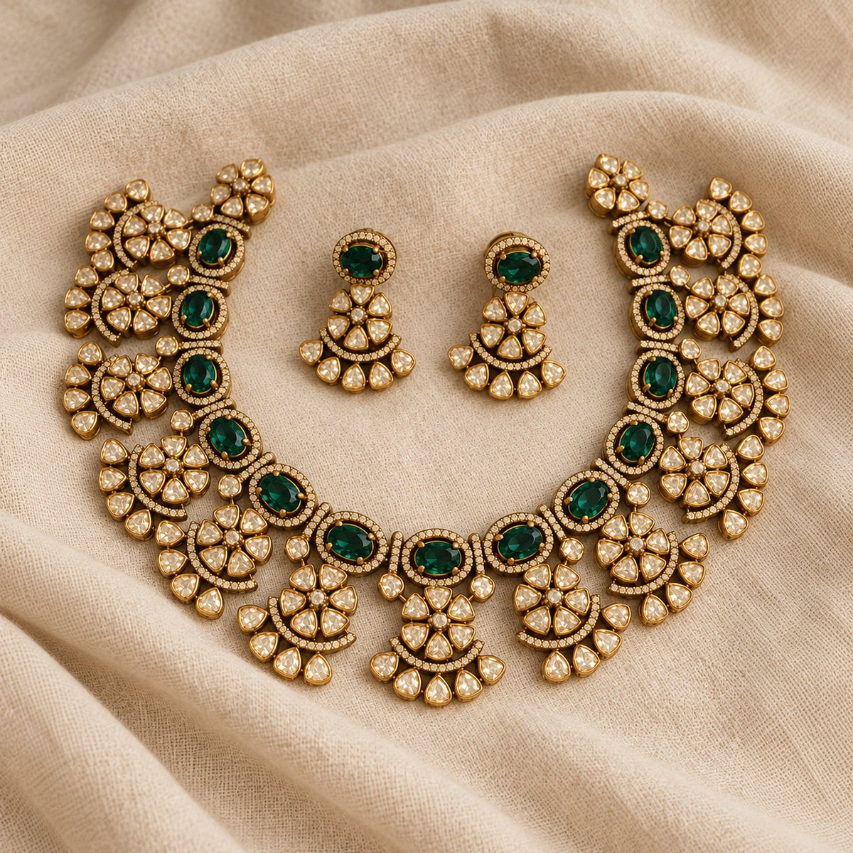 Indraneela Emerald Moissanite Necklace & Earrings, photo 1