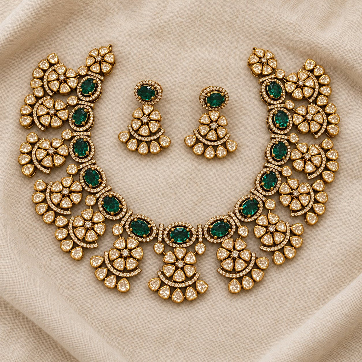 Indraneela Emerald Moissanite Necklace & Earrings, photo 2