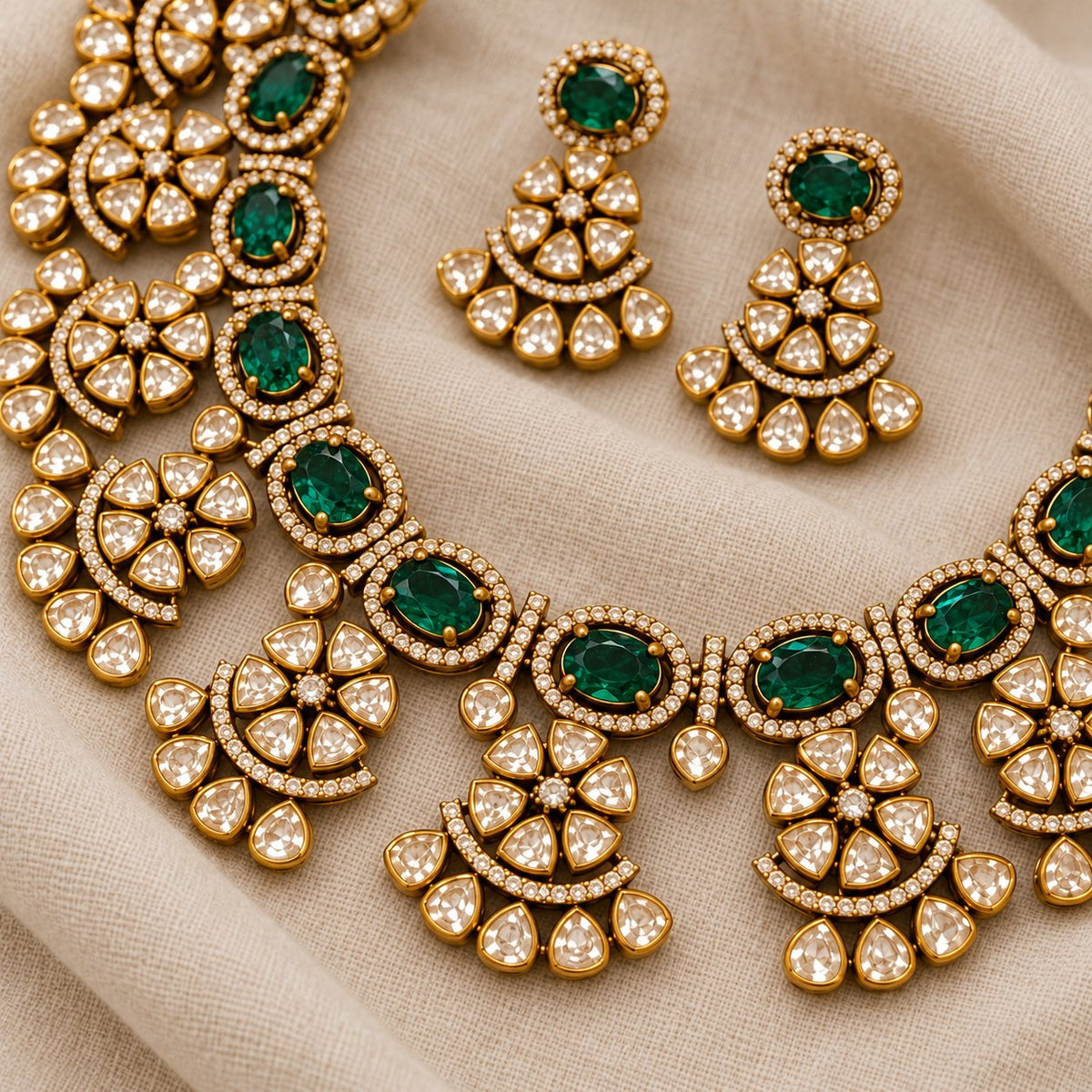 Indraneela Emerald Moissanite Necklace & Earrings, photo 3