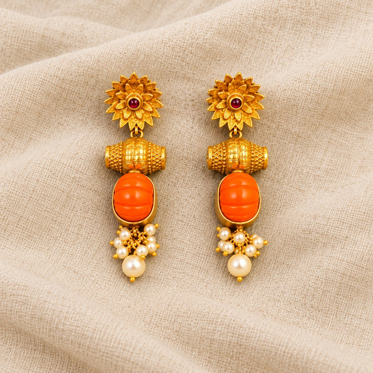 Kanakambara Coral Drop Earrings, photo 1