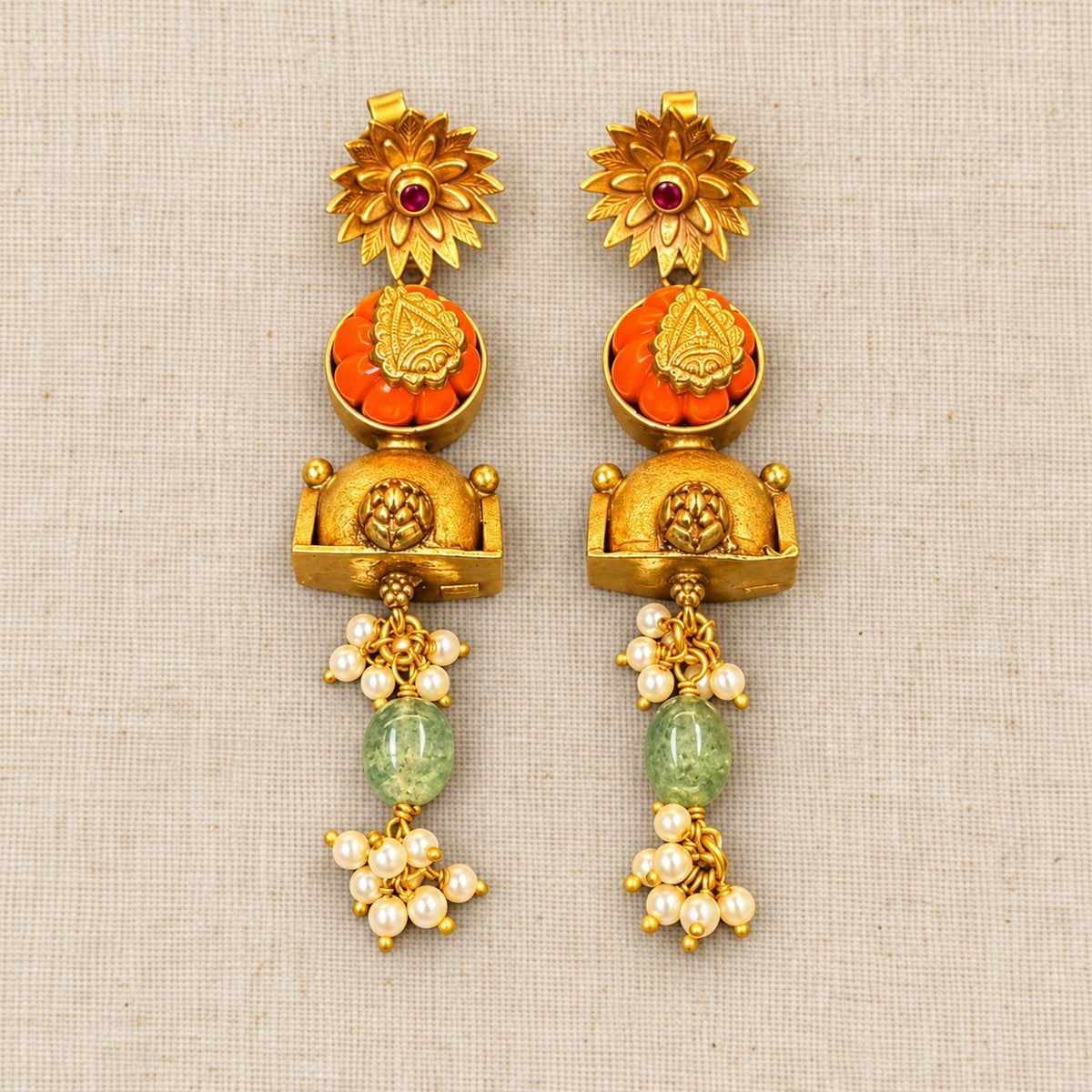Kumudini Coral Lotus Earrings, photo 1