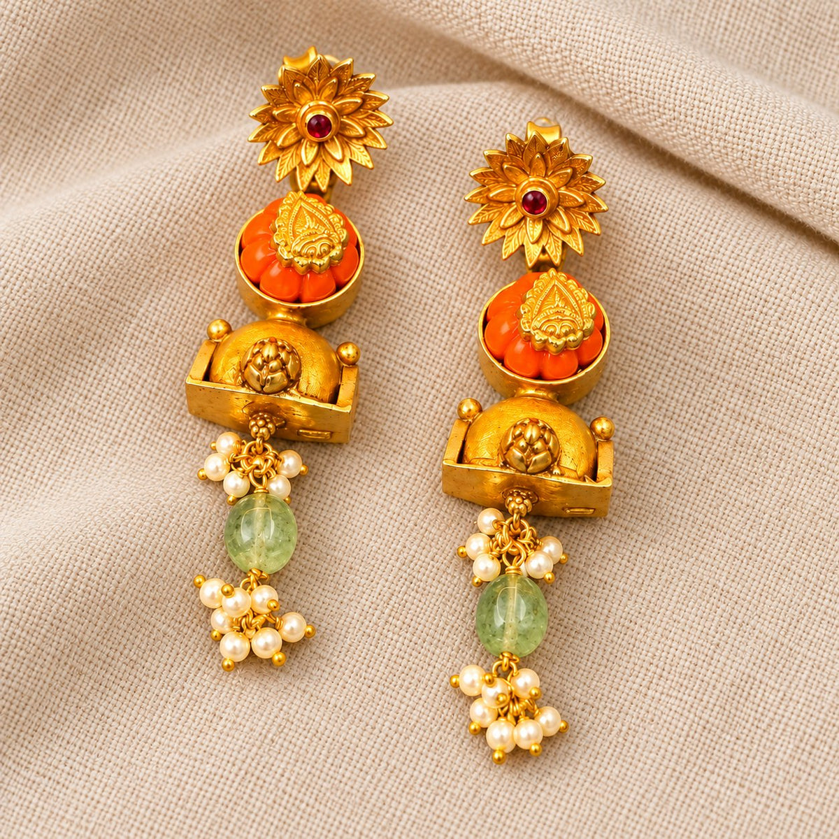 Kumudini Coral Lotus Earrings, photo 2