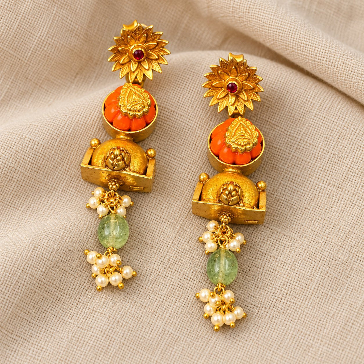 Kumudini Coral Lotus Earrings, photo 3