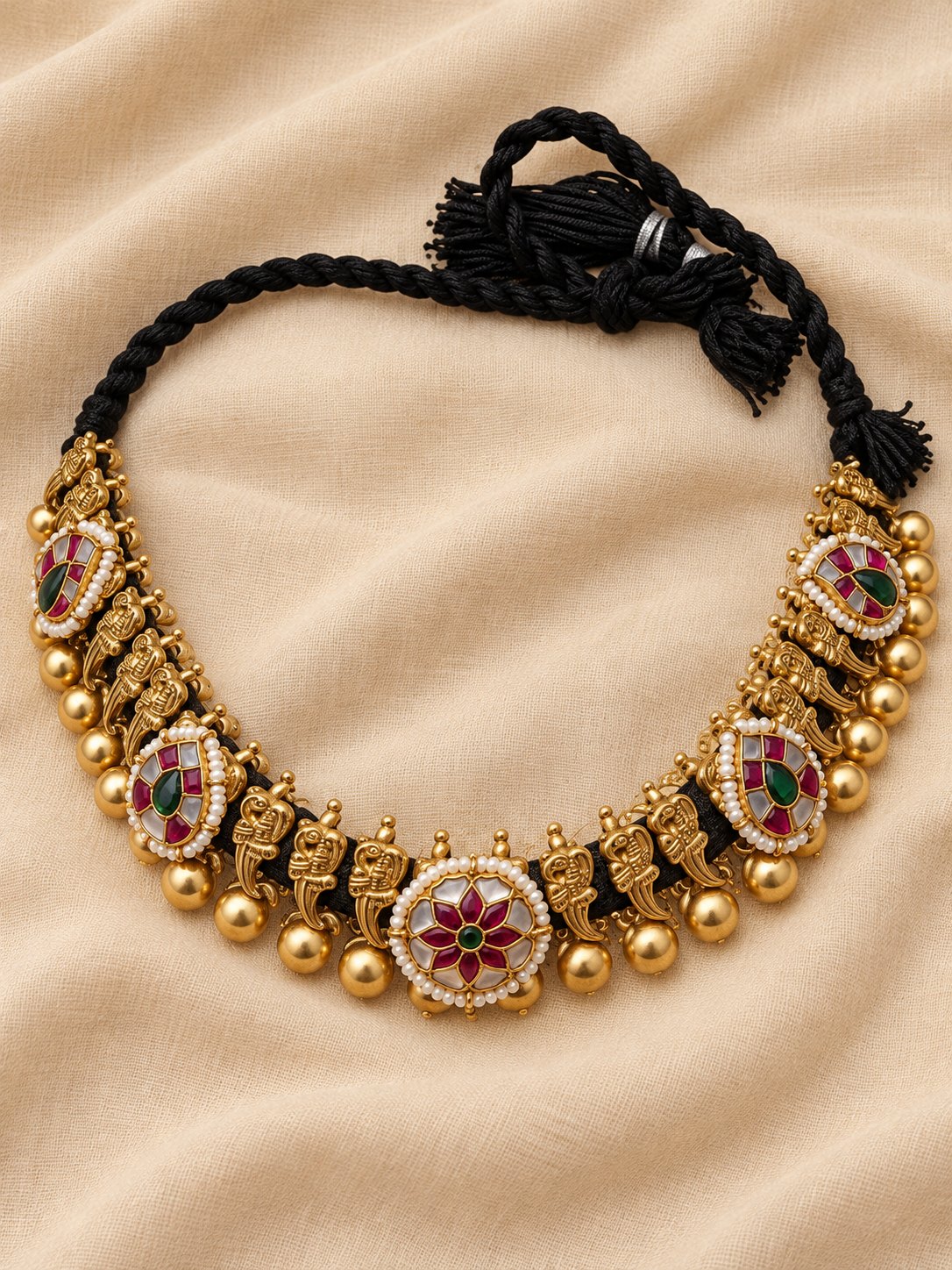 Kundan Nakshi Gundu Thread Necklace, photo 1