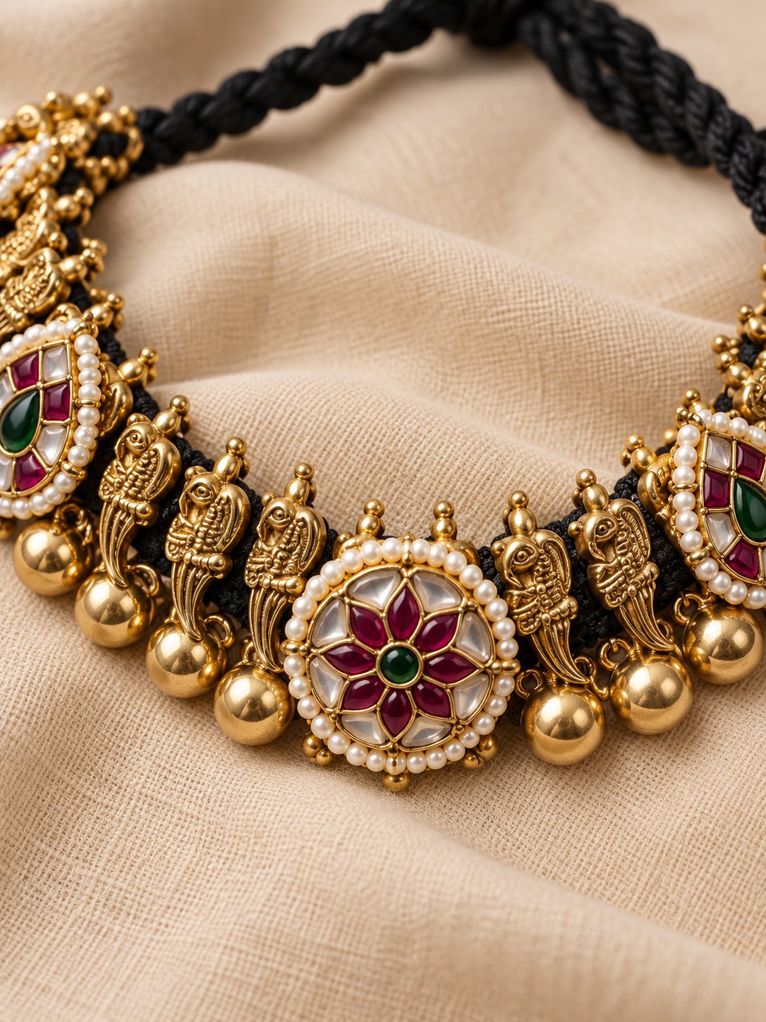 Kundan Nakshi Gundu Thread Necklace, photo 2