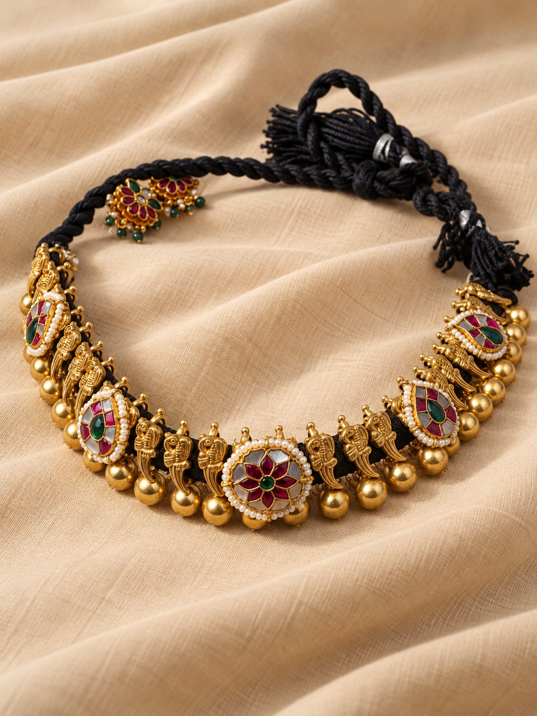 Kundan Nakshi Gundu Thread Necklace, photo 3