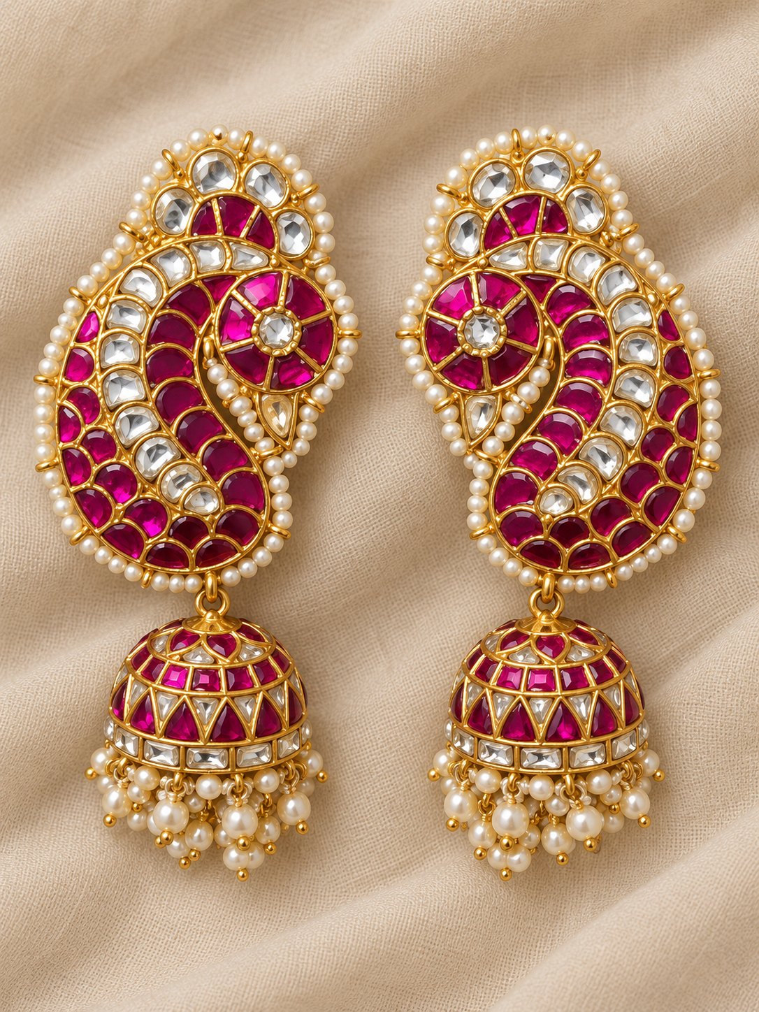Manik Kundan Paisley Jhumkas/Earcuffs, photo 1