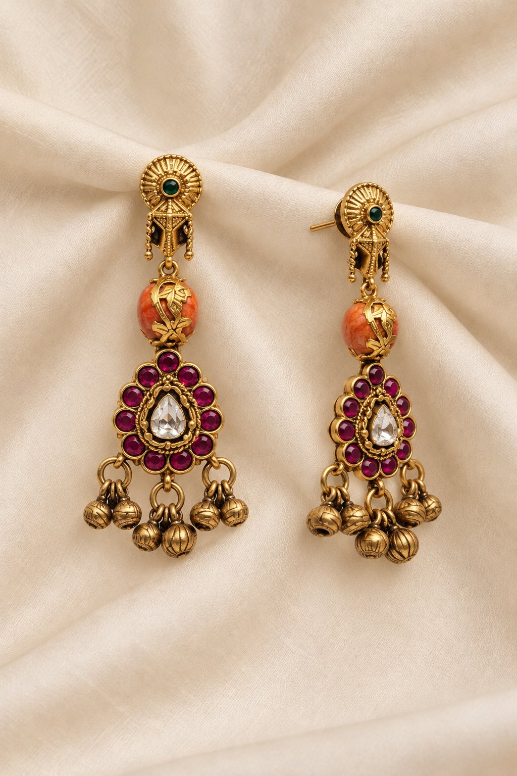 Manjari Coral Kundan Drops, photo 1