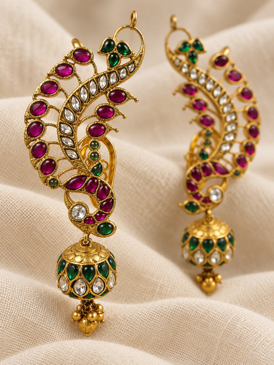 Mayur Pankhi Kundan Ball Drop Earrings/Earcuffs, photo 2