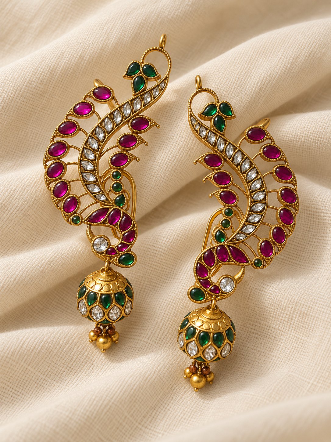 Mayur Pankhi Kundan Ball Drop Earrings/Earcuffs, photo 3