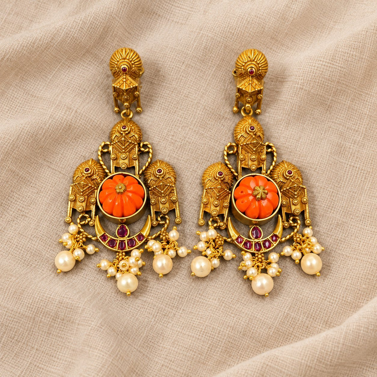 Mayurika Coral Chandbali Earrings, photo 1