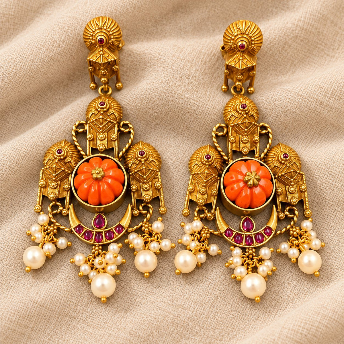 Mayurika Coral Chandbali Earrings, photo 2