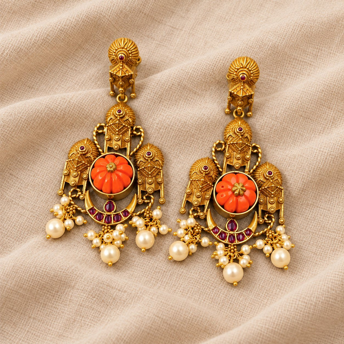 Mayurika Coral Chandbali Earrings, photo 3