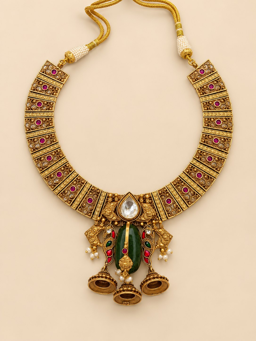 Mayurika Emerald Jhumka Kanti Necklace, photo 1