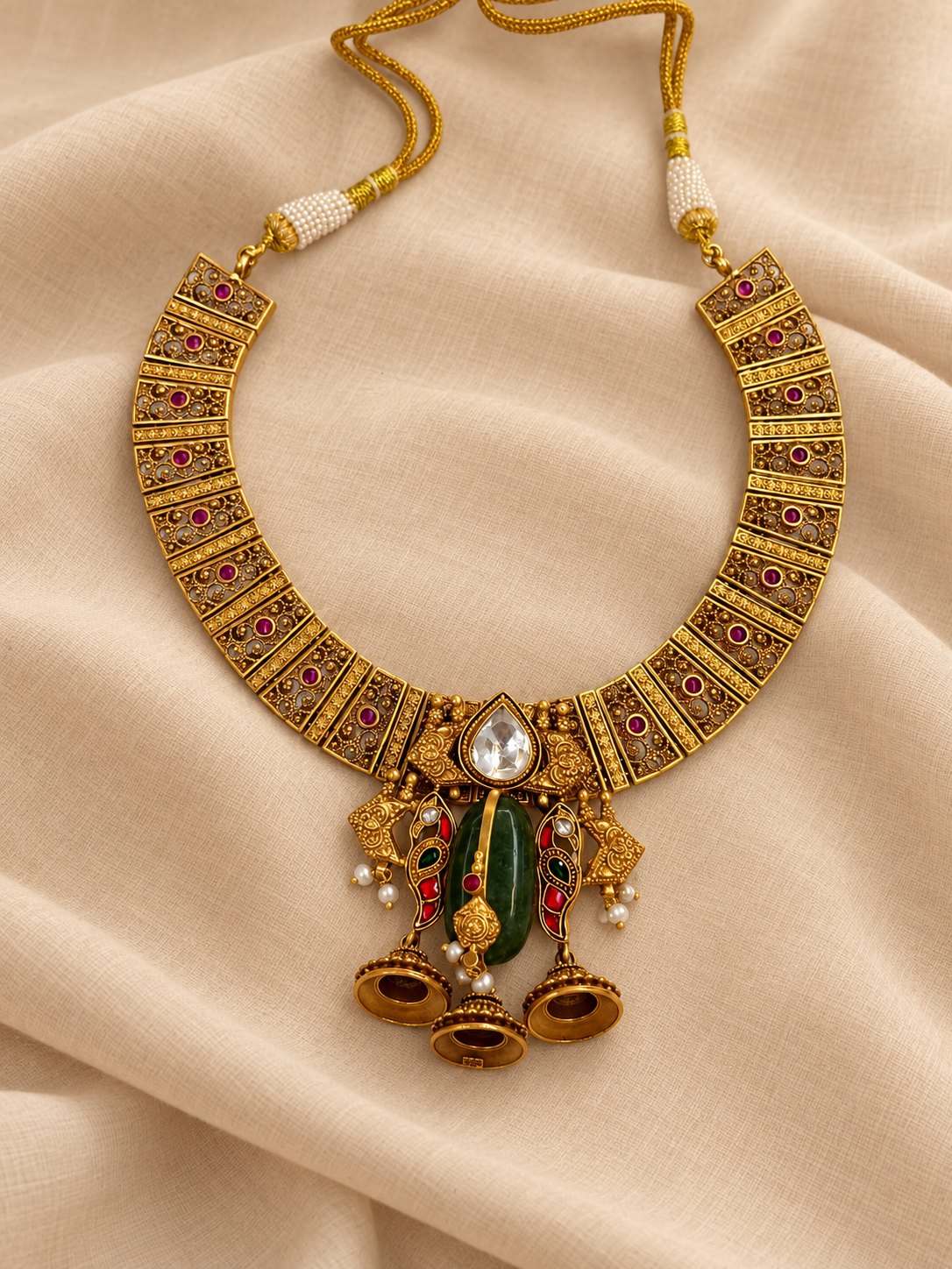 Mayurika Emerald Jhumka Kanti Necklace, photo 3