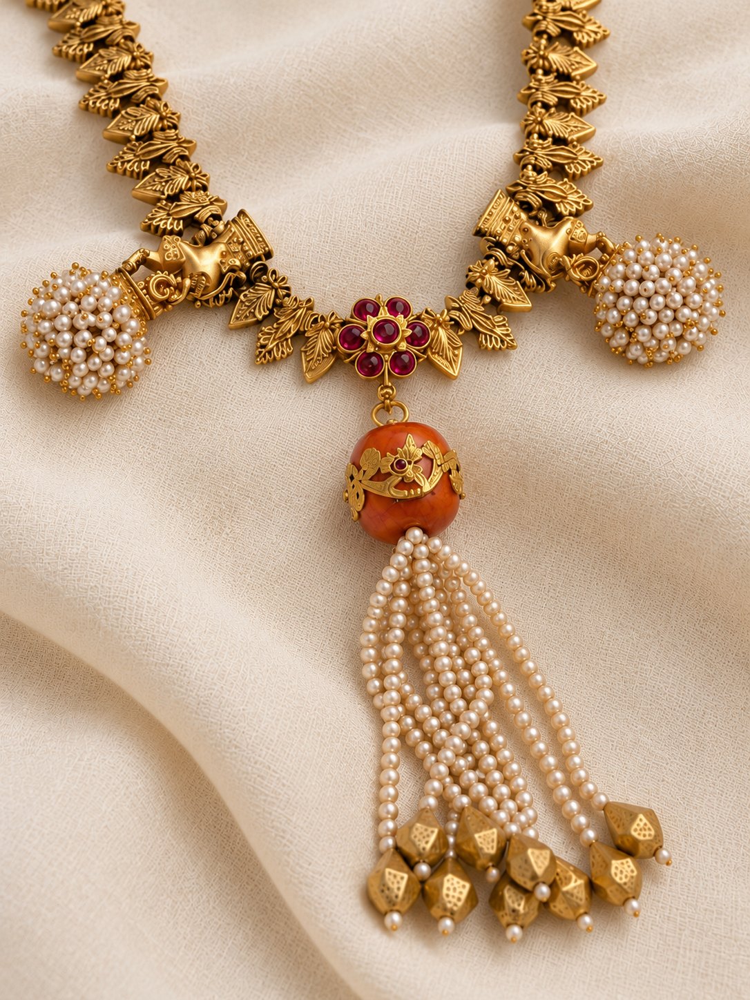 Mrinalini Pearl Tassel Kanti Necklace, photo 2