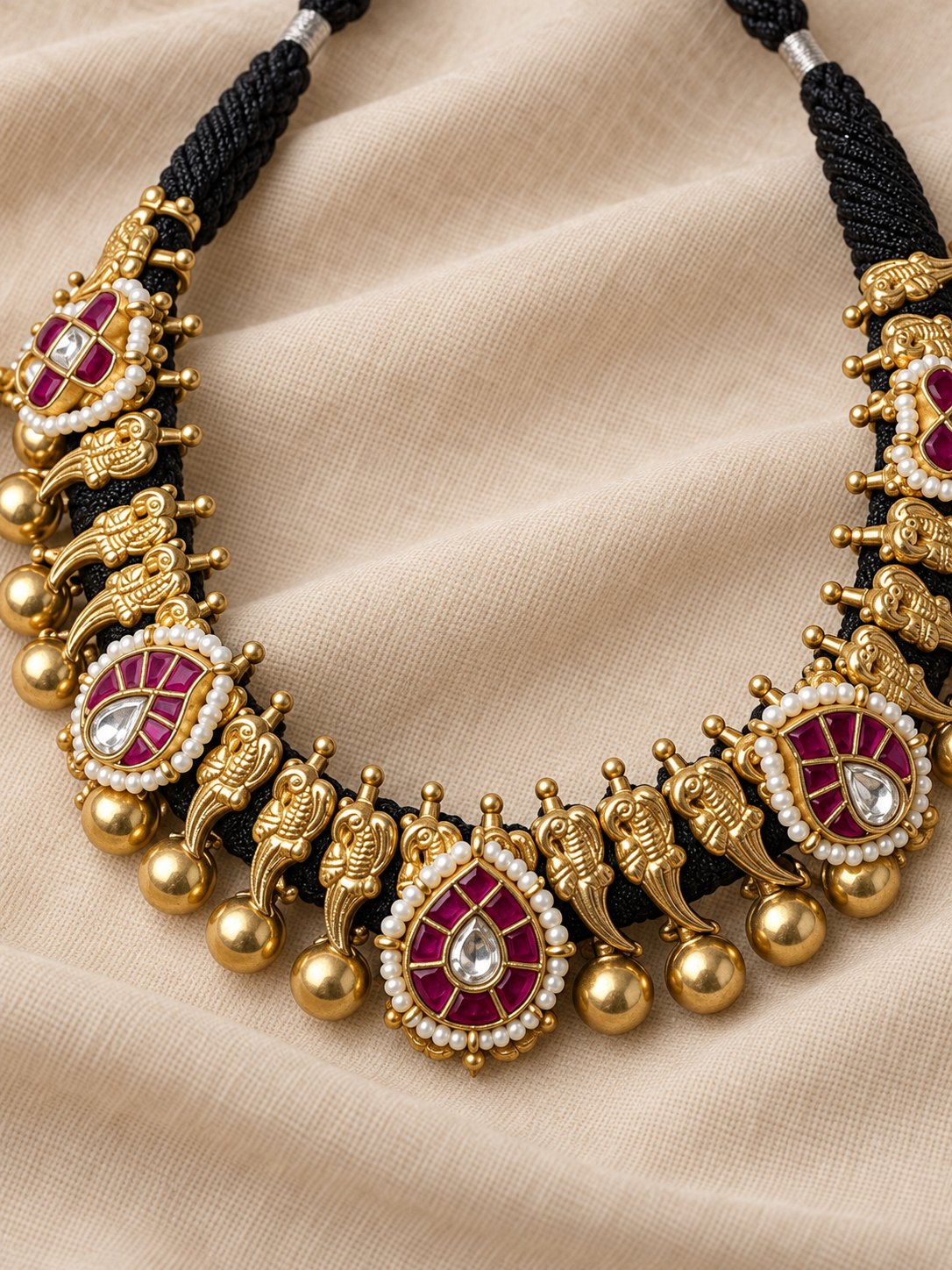 Nakshi Gajamukha Kundan Gundu Thread Necklace, photo 3
