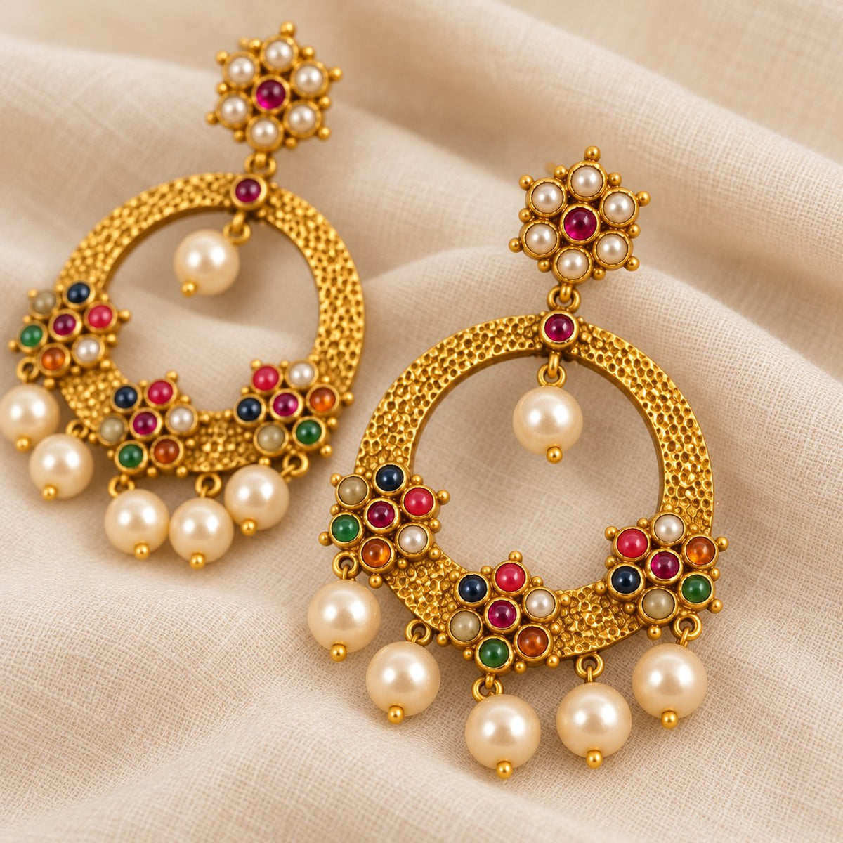 Navaratna Chandbali Earrings, photo 1