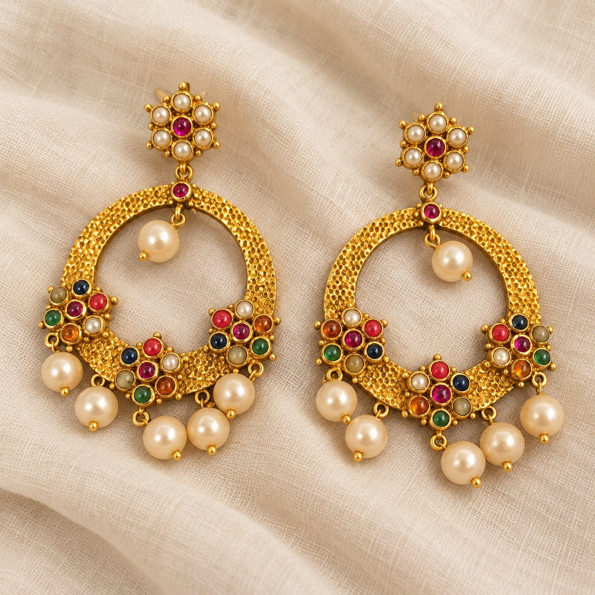 Navaratna Chandbali Earrings, photo 3
