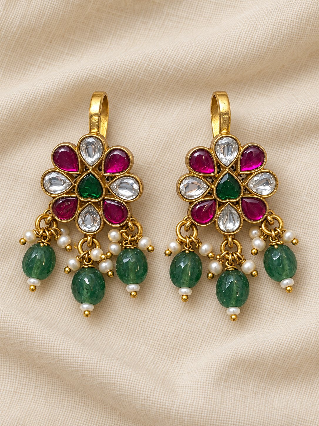 Navika Kundan Green Bead Bugadis, photo 1