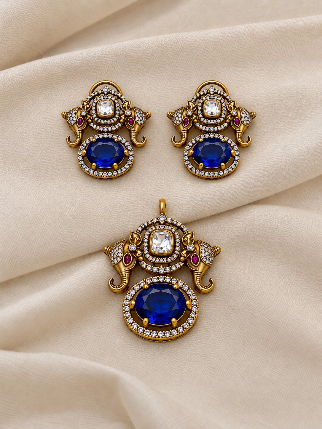 Neelambari Gaja Moissanite Pendant Set, photo 1