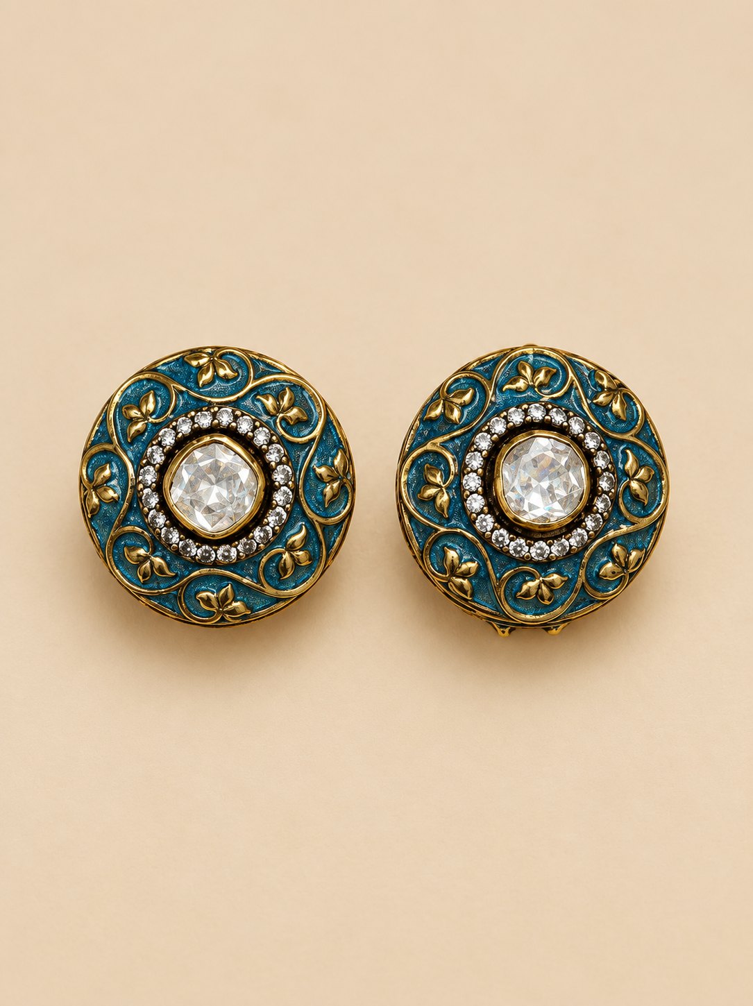 Neelambari Meenakari Kundan Stud Earrings, photo 1