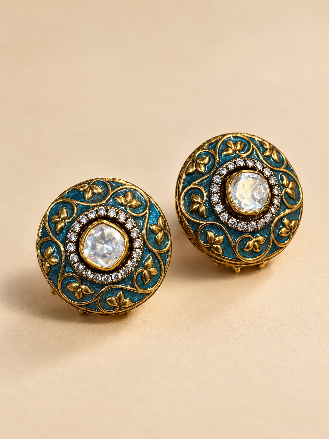 Neelambari Meenakari Kundan Stud Earrings, photo 2
