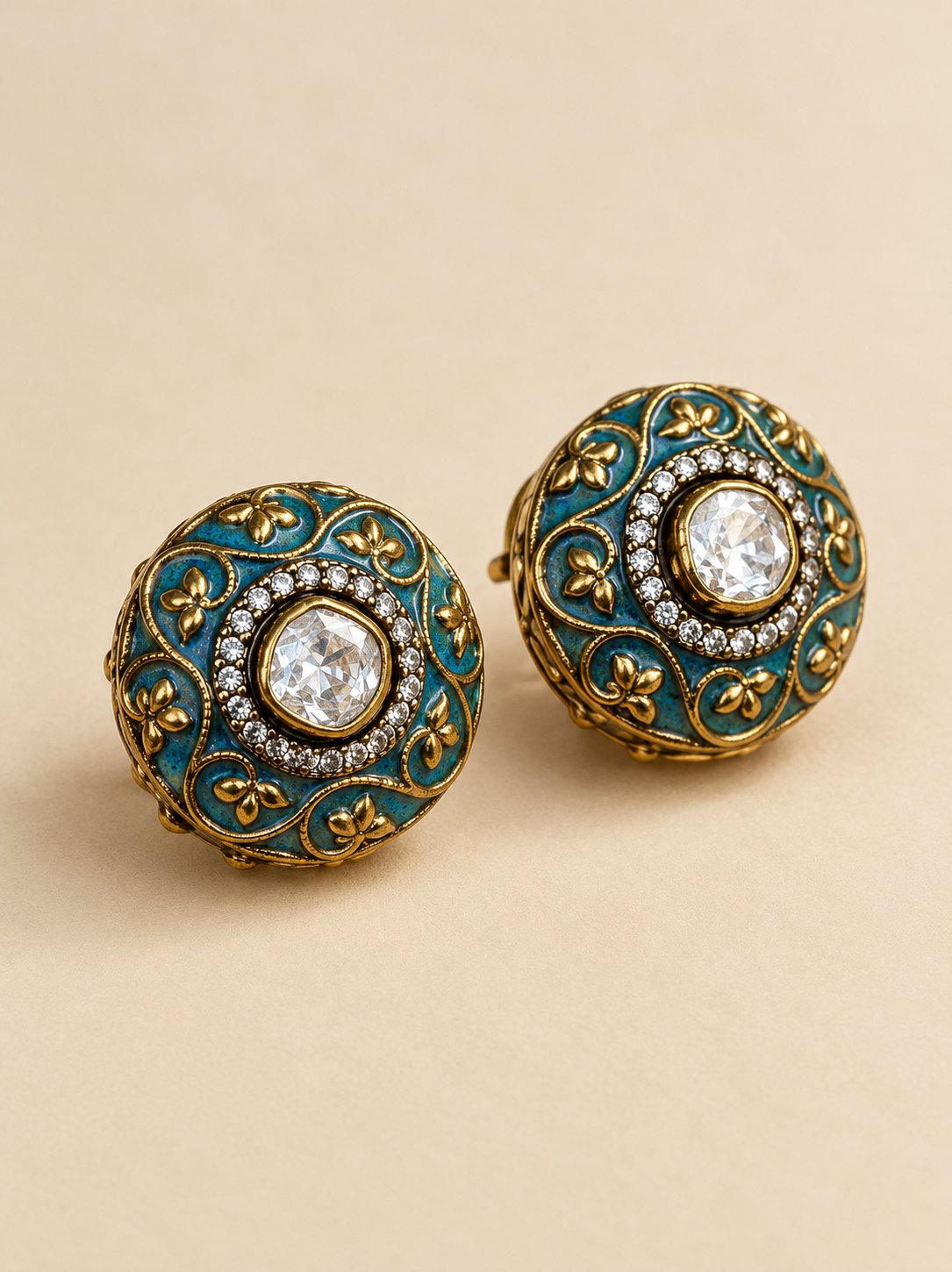 Neelambari Meenakari Kundan Stud Earrings, photo 3